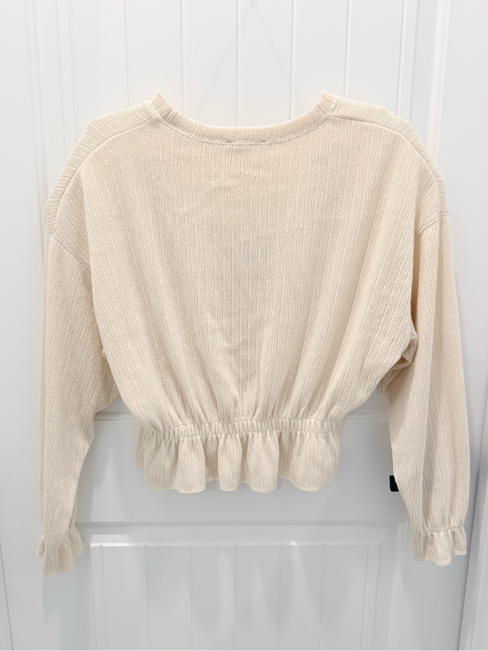 Zara Cream Ruffle-Hem Ribbed Sweatshirt - Picture 3 of 3